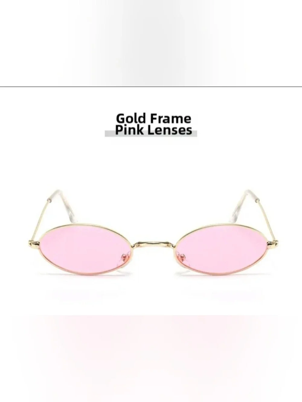 Unisex Gold Frame Oval Sunglasses with Pink Lenses